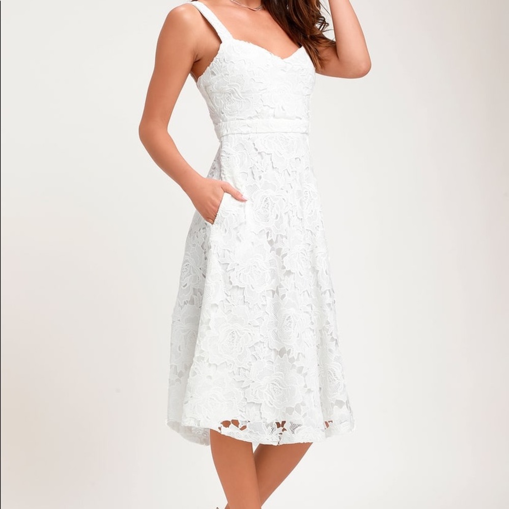 NWT divine beauty white lace midi